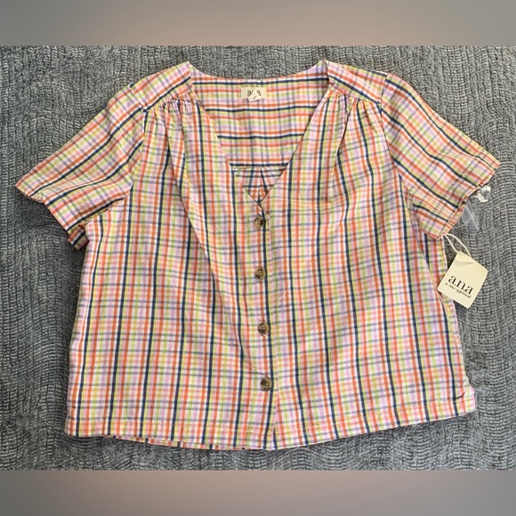 3/$20 A.N.A. A New Approach Women's Short Sleeve Multi Gingham Shirt NWT Small - Picture 7 of 13